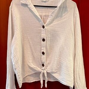 beachlunchlounge White Gauze-Textured Button-Down Shirt
